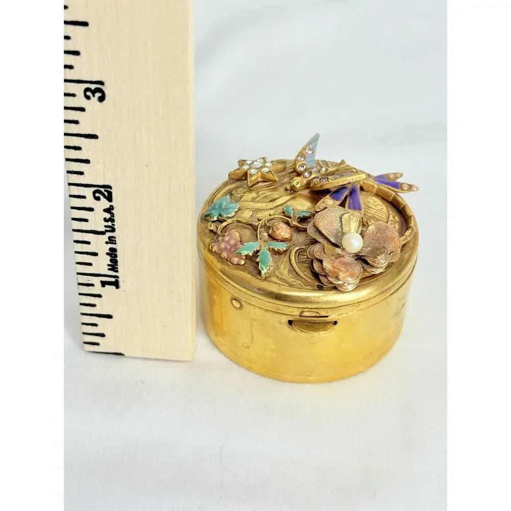 Kirks Folly Multicolor Ornate GoldTone Floral Art Nouveau Style Trinket Box